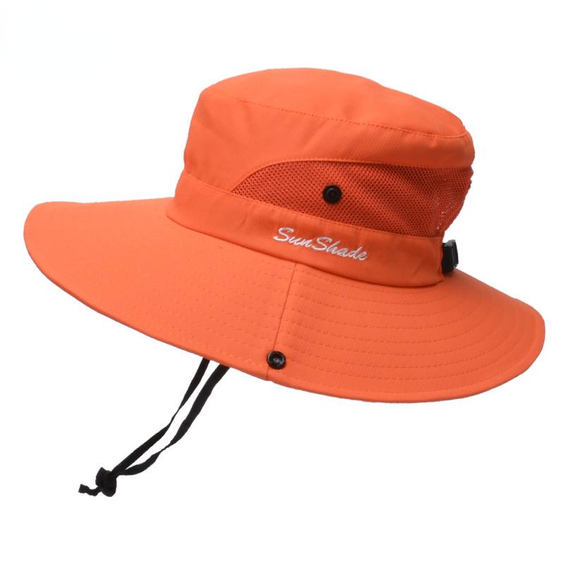 Summer Quick-drying Anti-UV Sun Hats Wide Brim Sunscreen Bucket Hats Panama Cap Breathable Mesh Drawstring Adjustable Hiking Hat