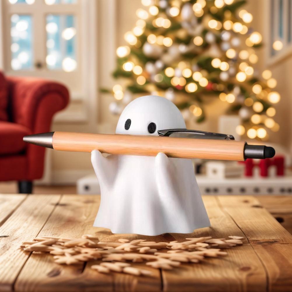 Halloween Ghost Pen Holder Cute 3D Printed Halloween Ghost Figurine Funny Spooky Resin Pen Holder Statue for Home Office Desktop Decoration