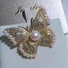 Sparkling Diamond Butterfly Pearl Brooch Elegant Corsage Pendant Pin  Accessories