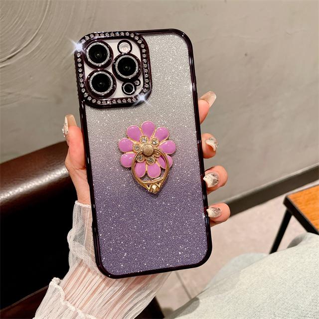 Für iPhone 16 Pro Max Luxus Plattierung Flash Diamant Rahmen Handyhülle Für iPhone 11 12 13 14 15 16 Plus Glitzer Halter Ständer Hülle