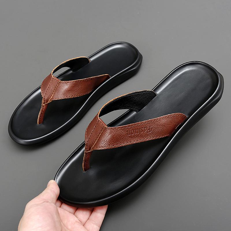 Flip Flops Men New Genuine Leather Men's Slippers Outdoor Summer Fashion Flip-flops Slippers Breathable Slides Men Casual Shoes