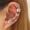 5pcs/set Trendy Elegant Design Ear Cuff Classic Elegant Style Gifts Women's No Piercing Clip Silver Earrings Circle Leaf Shaped