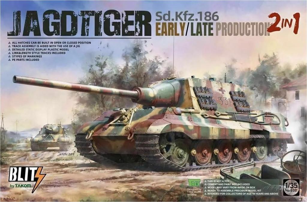 TAKOM Blitz 1/35 German Jagdtiger Sd.Kfz.186 Early/Late Model 2-in-1 (Brand) Plastic Model Kit TKOB8001