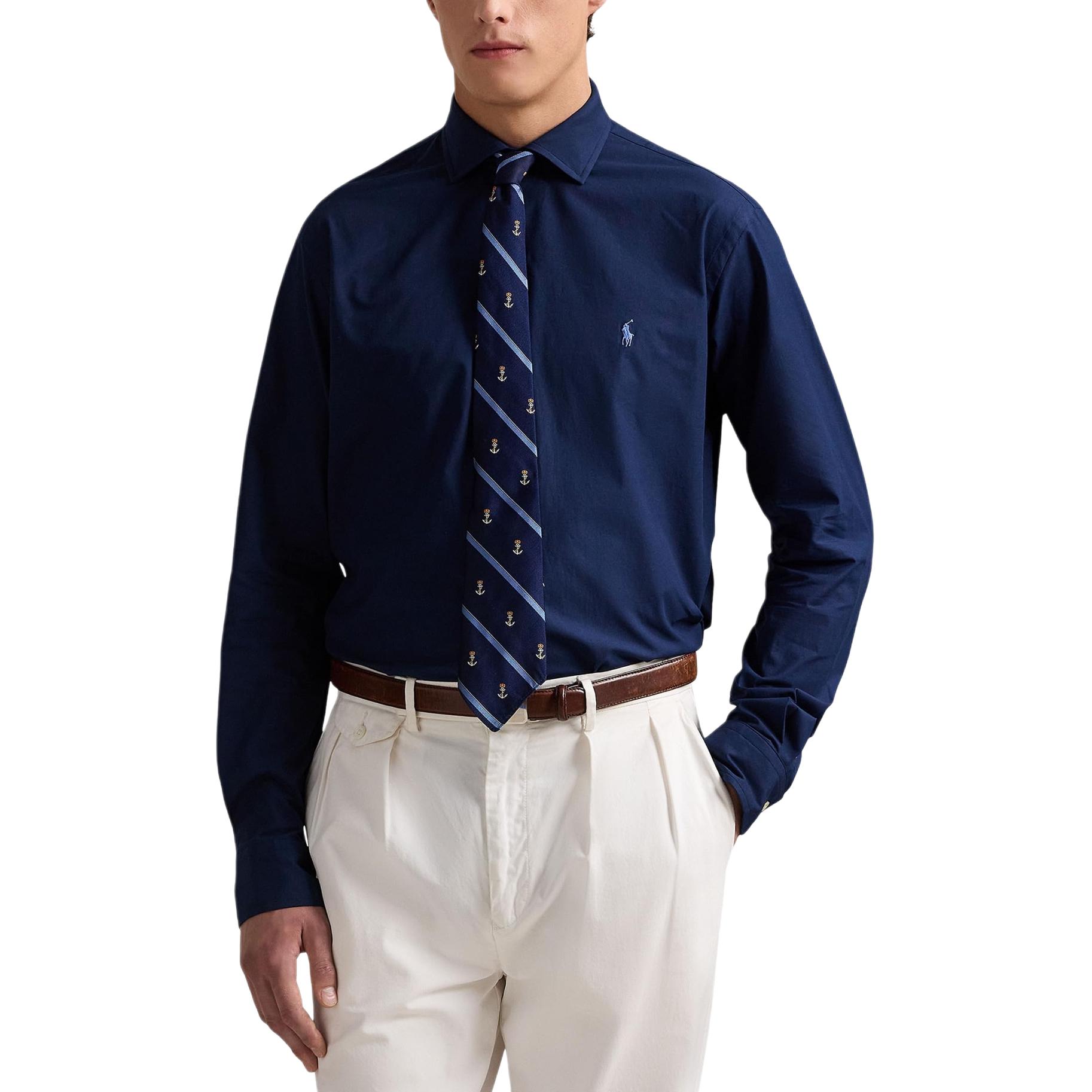 

Polo Ralph Lauren Logo Embroidered Cotton Stretch Poplin Long Sleeve Shirt Men shirts 710966420-001 XL