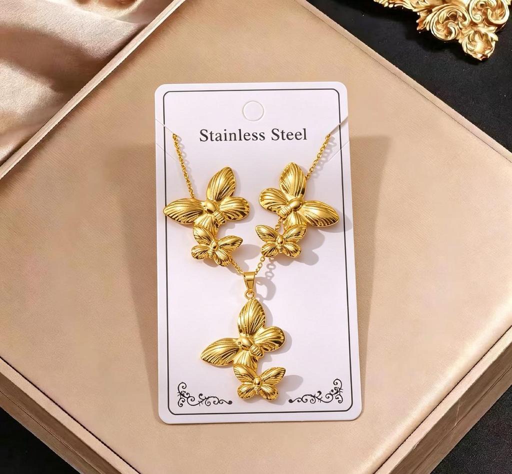 Gold-Plated Stainless Steel Retro Earrings & Necklace Set - Non-Fading Jewelry
