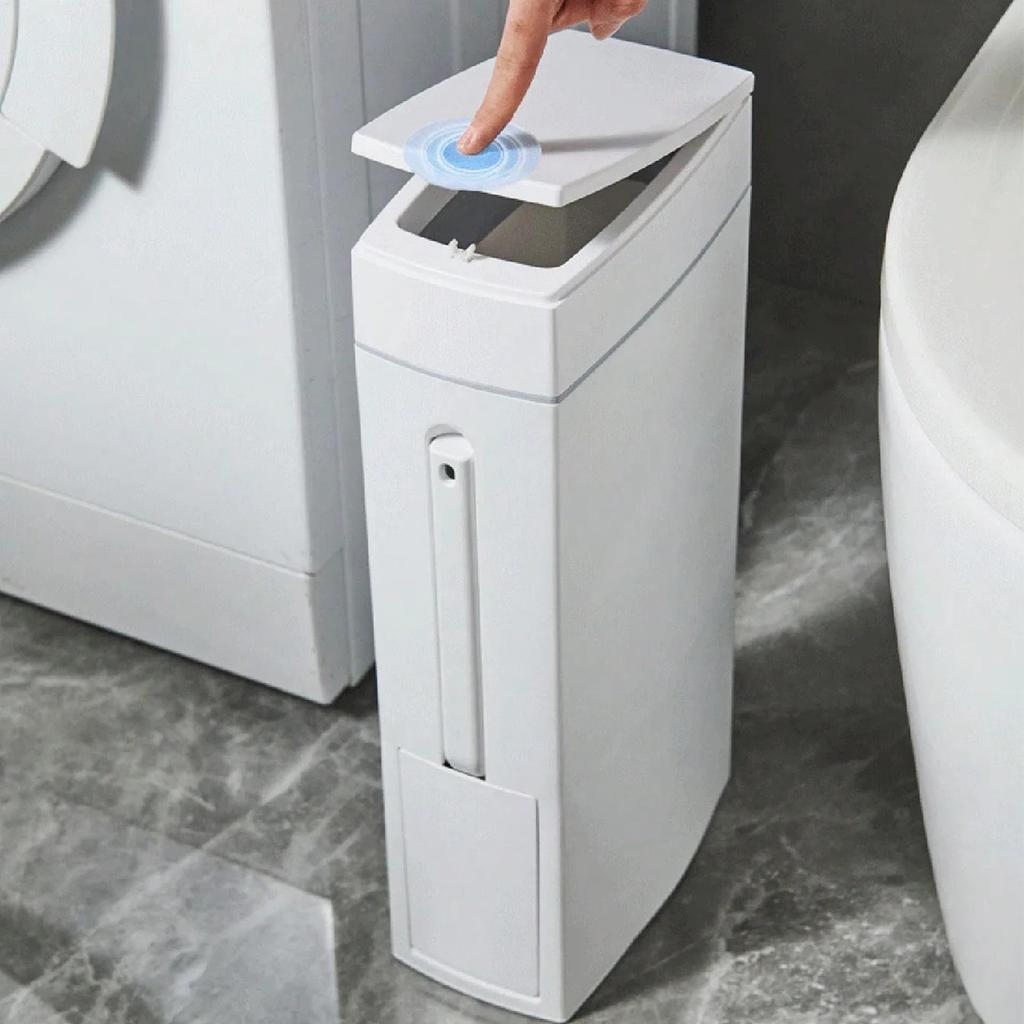 Bathroom Crevice Trash Can Space Saving Press Trash Can With Toilet Brush Narrow Garbage Can Litter Bin Garbage Container