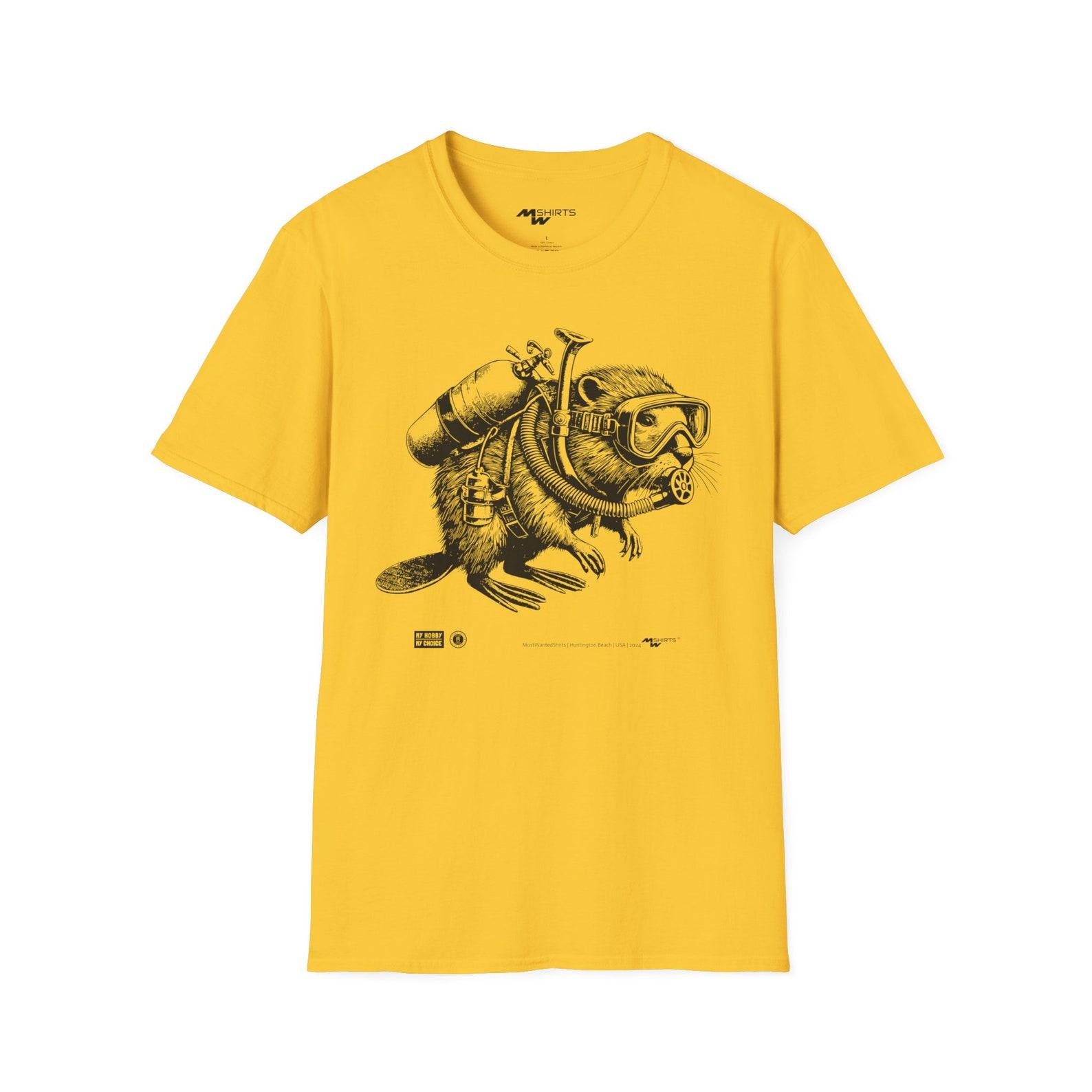 Scuba Diving Beaver T-Shirt – Vintage Copper Engraving Style XL