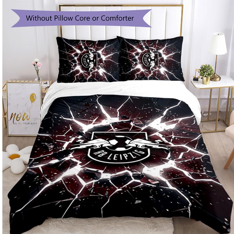 RB Leipzig Football Printed 3 Pieces Bedding Set, Comfortable Skin Friendly Bedroom Duvet Cover Set