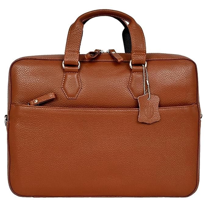 Leather Laptop Briefcase Bag for Men, Vintage Durable Zipper Multi Pocket Office Business Work Travel Carry Messenger Shoulder Crossbody Bag