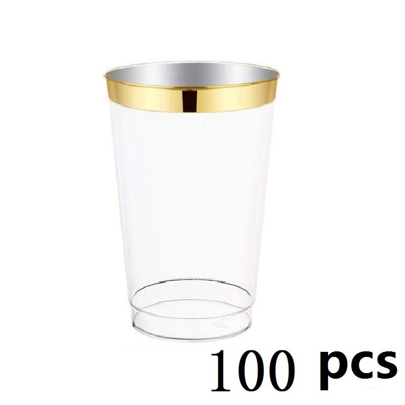 25-100 шт. 12 унций золотых пластиковых стаканов одноразовые золотые стаканы с оправой — фото 10