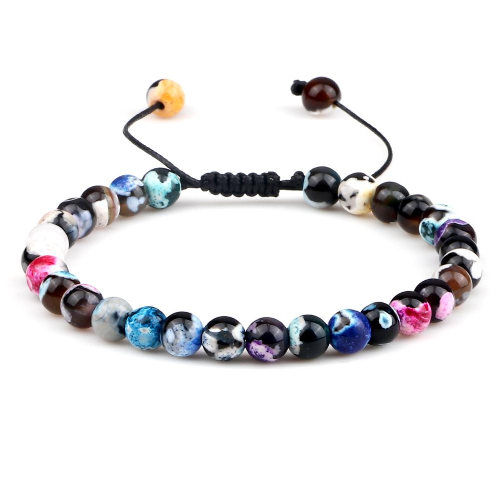 6mm Natural Stone Men Bracelets Charm Tiger Eye Black Beads Bracelet Braided Bangle Adjustable Charm Women Yoga Jewelry Pulseras