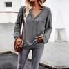 Autumn Winter Women Solid Color V Neck Knit Sweater Long Sleeve Top