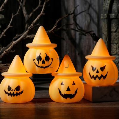 Halloween Pumpkin Night Light, LED Light-up Witch Hat Pumpkin, Spooky Cartoon Pumpkin Table Lamp for Holiday Party Decoration