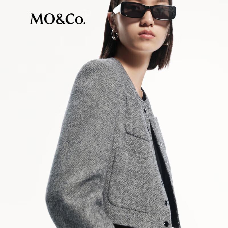 MO&Co. 2024 Autumn Merino Wool Blend Collarless Boxy Jacket