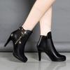 Fashion Women Ankle Boots 2025 Autumn Round Toe PU Leather High-heeled Boots Fashion Retro Zipper Thin Heel Short Boots Botas Mujer