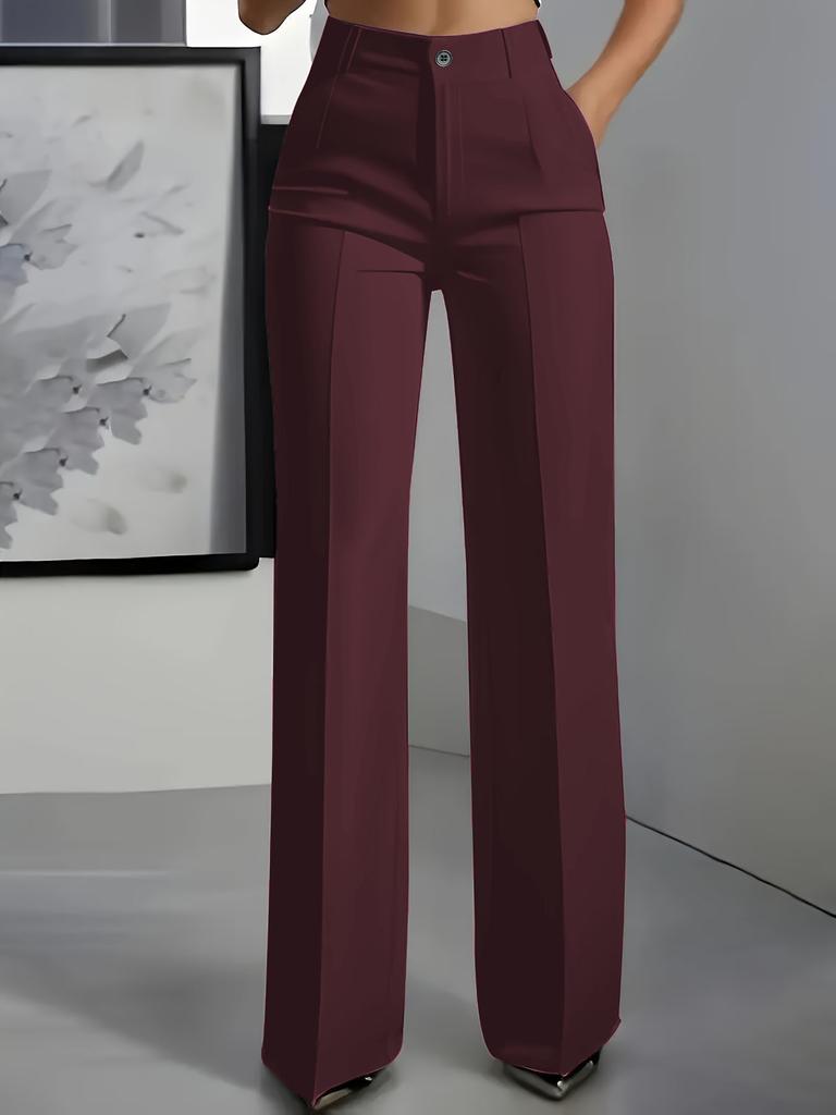 Women's High Waist Button Detail Wide Leg Trousers