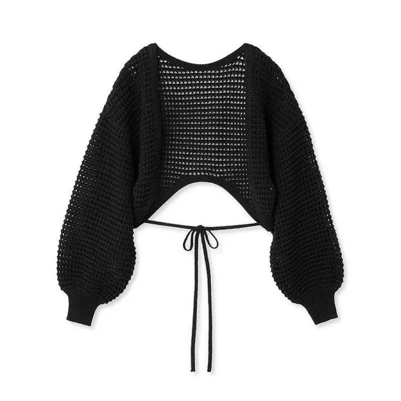 Fr **Short Knit Cardigan Strap Women's Top
