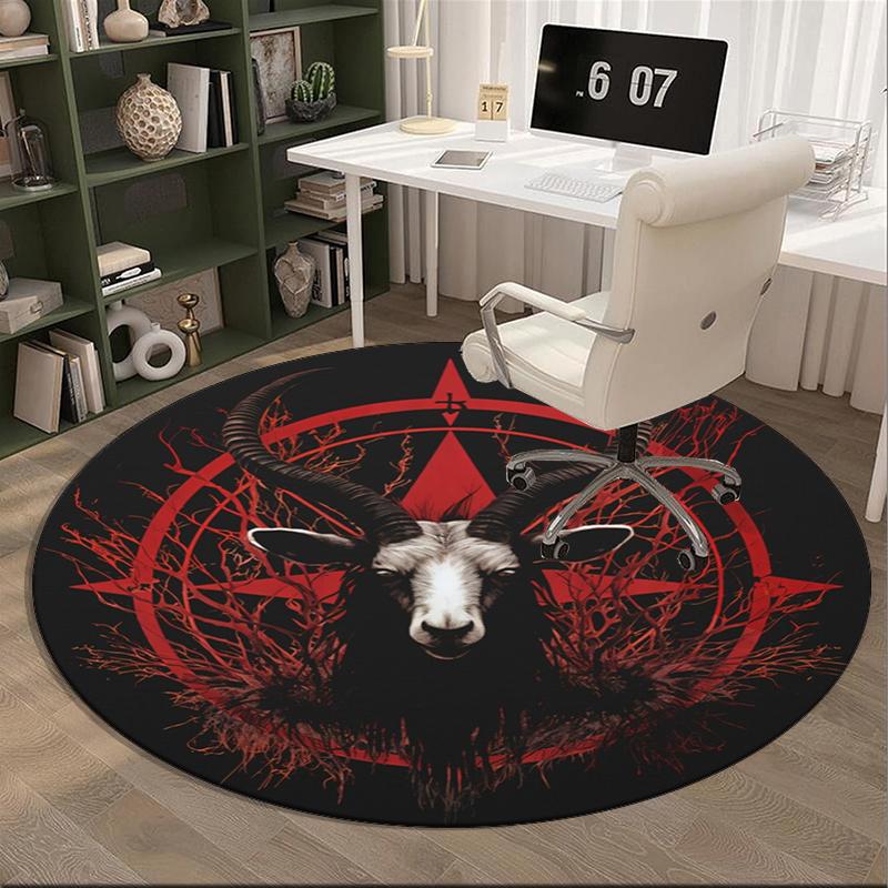 Devil's Horns And Symbols round carpet Chair cushion Round Entryway Rug, Soft Round Rugs for Living Room, Bedroom, Circle Carpet decor gifts