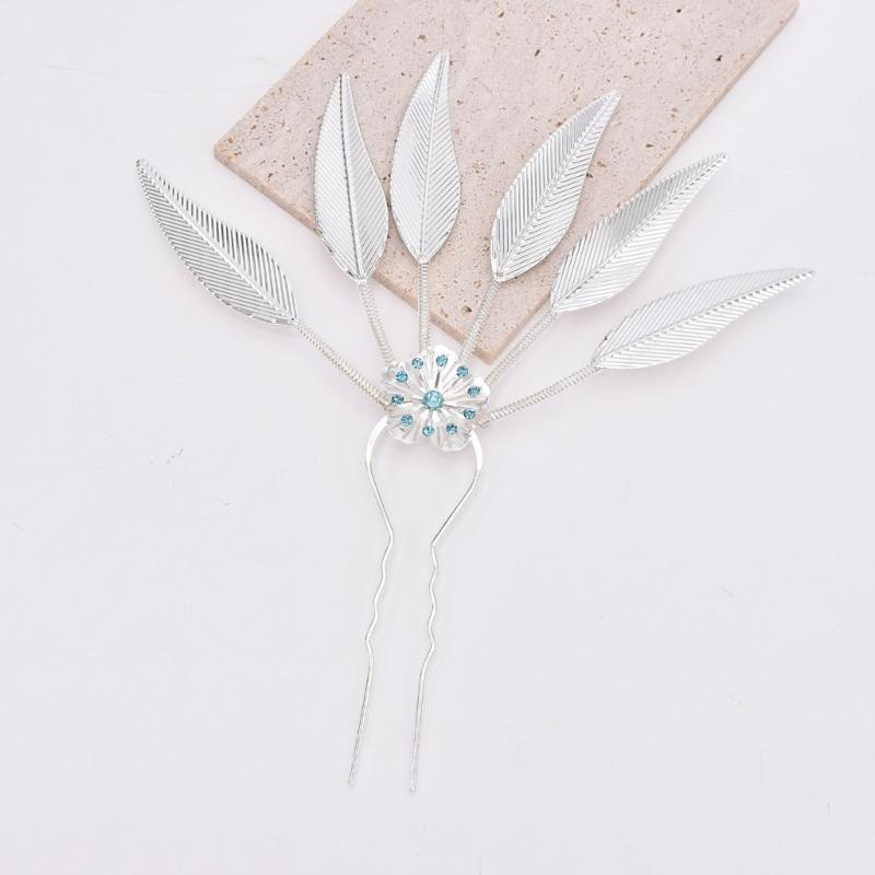 Alloy Peacocks Leaf Hair Stick Hairpieces with Rhinestones Thai Ethnic Hair Ornament Daily Hairstyle Embellishment