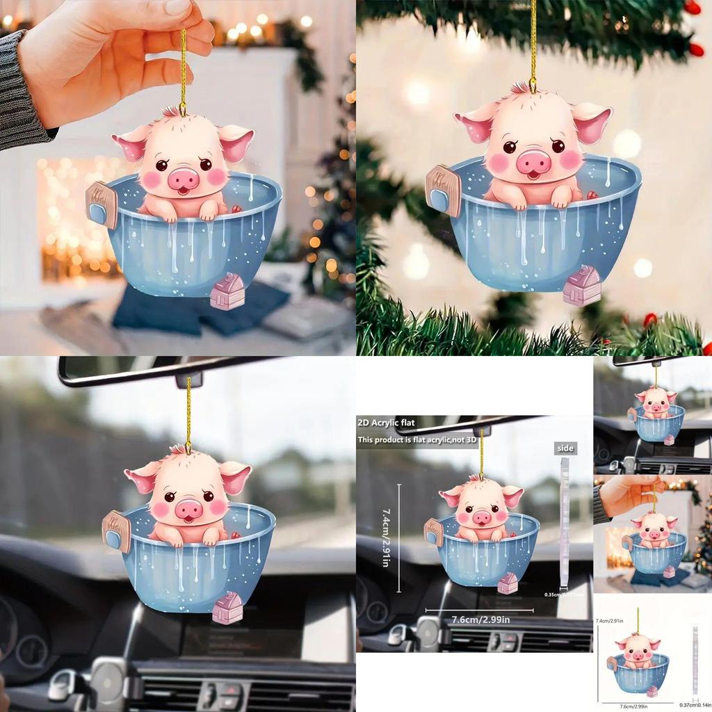 Adorable Acrylic Cartoon Pig Bucket Pendant For Car Interior Decoration Unique Design