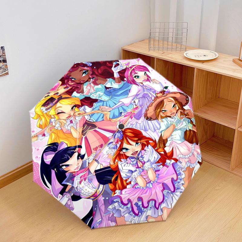 1 PC Automatic Folding Umbrella - WonderfulPrecur,Winx Club Pattern, Portable & Foldable Design with 8 Ribs, Christmas Birthday Gifts