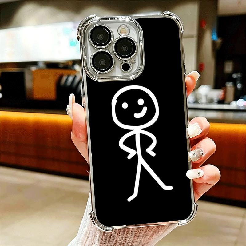 Funny Stickman Matchman Plating Phone Case For Iphone 16 17 Pro Max Air 16E 14 15 Plus 12 13 Mini Anti-Fall Airabag Cover