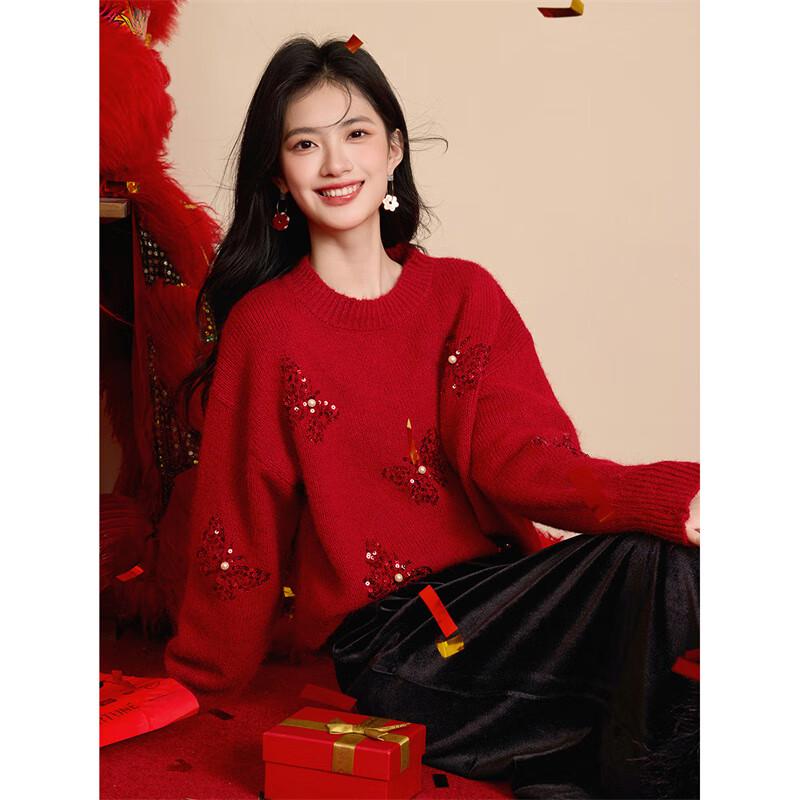 Women's Beaded Butterfly Wool Blend Knit Sweater