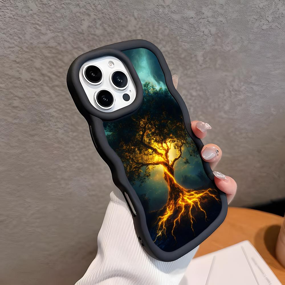 World Life Tree Mobile Phone Case for iPhone 17 16 15 14 13 12 11 Air Pro Max Plus Wavy Edge TPU Colorful Cover Luxury Cover