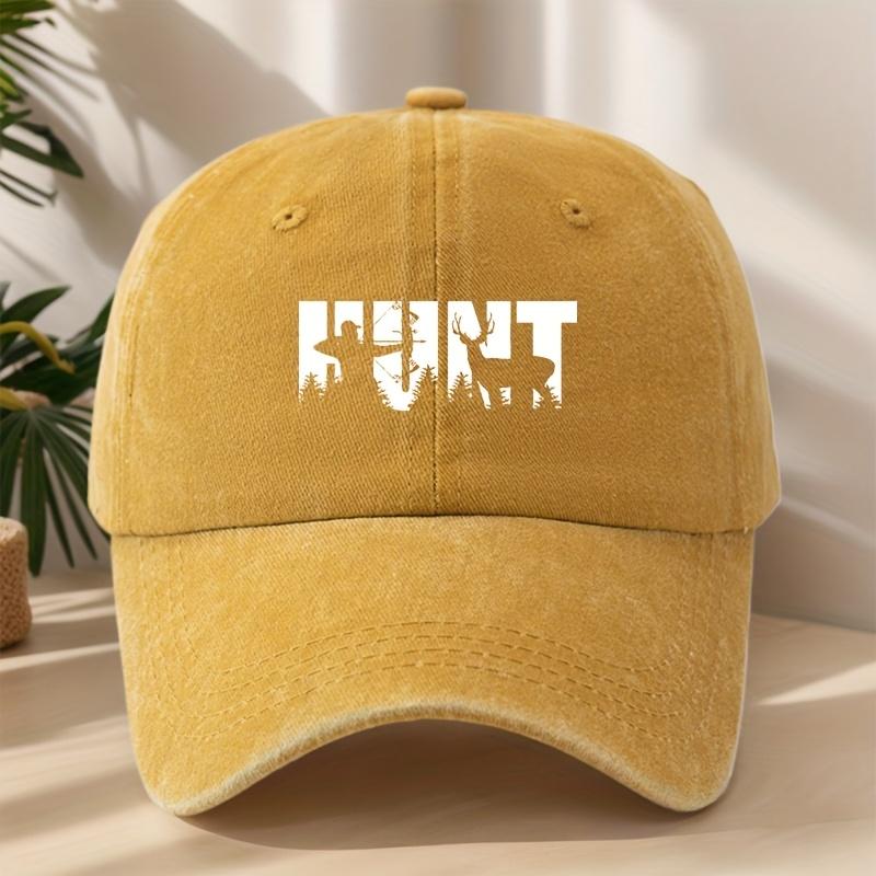 HUNT Outdoor Hunting Printed Baseball Cap Classic Washed Retro Peaked Cap Soft Sweat-Absorbent Breathable Hat Personalized Street Hip-Hop Hat