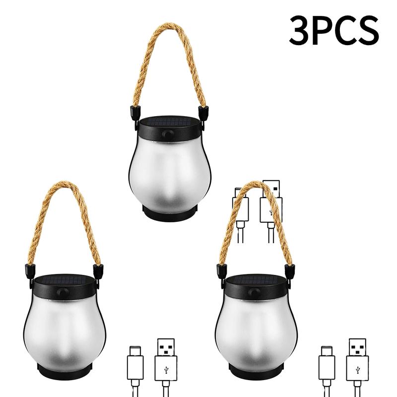 800lumens Solar Powered Garden Lantern Flickering LED Light Yard Decor with Rope Waterproof Rechargeable Camping Lamp 1-4pcs