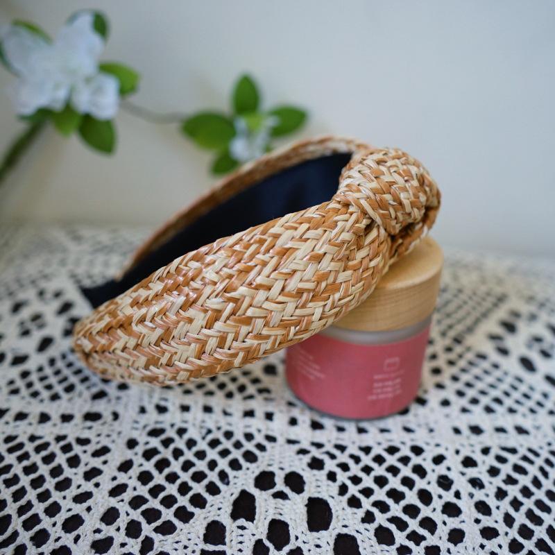 Holiday Beach French Retro Small Fresh Purple Green Lafite Straw Rattan Headband Headband Spring And Summer Versatile