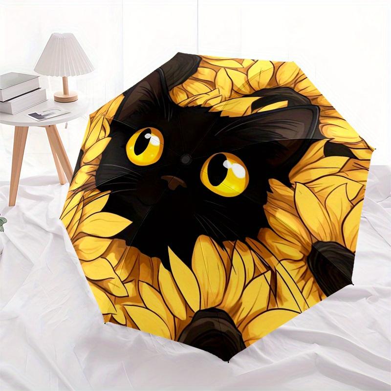 1pc Black Cat with Sunflowers Umbrella with Plastic Handle,Suitable for All Seasons Home Travel Outdoor UmbrellaB1890