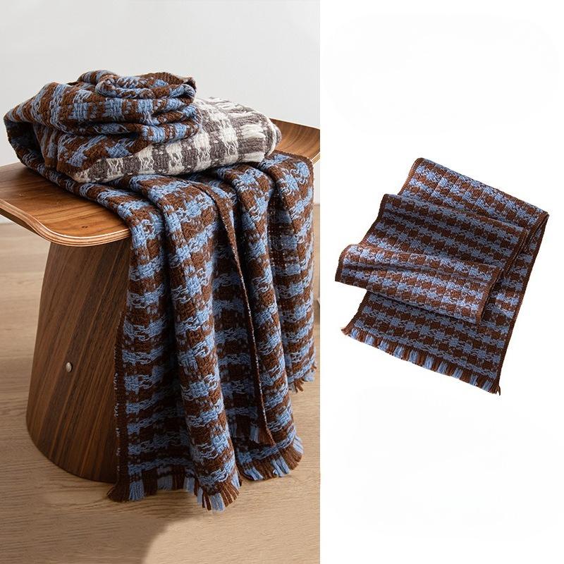 Wool Scarf Women's Winter High End Double Sided Plaid Scarf Warm Maillard Shawl
