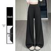 Spring 2026 Deep Gray Plus Size High-Waisted Wide-Leg Pants for Women