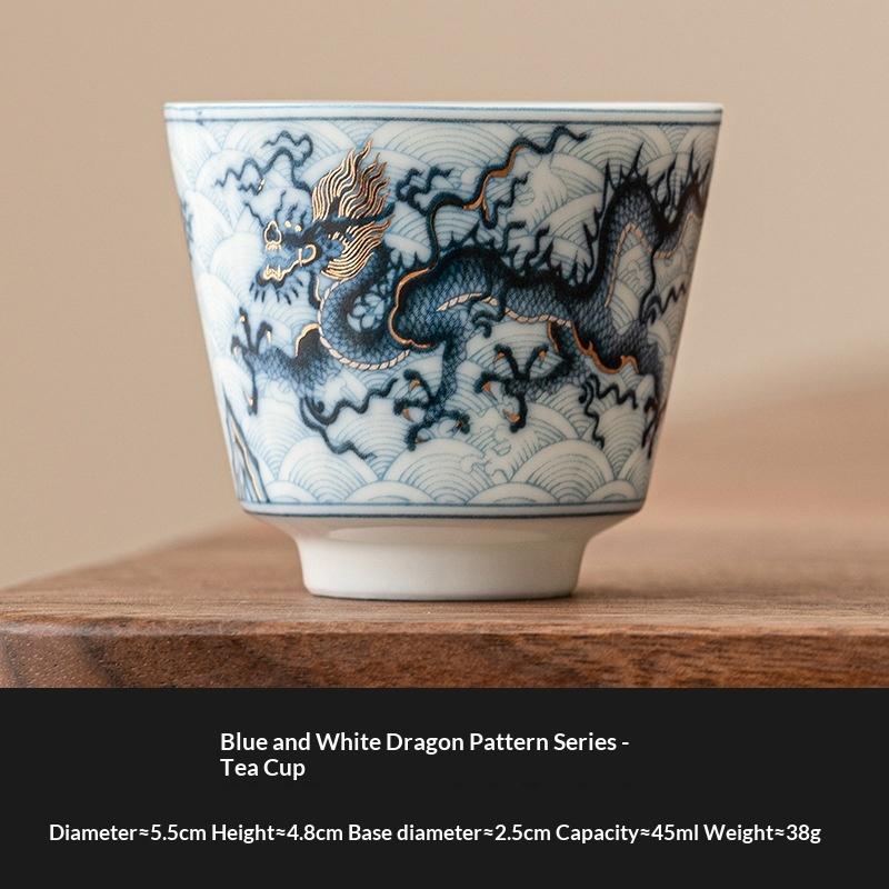 

Gold and Silver Inlaid Blue and White Dragon Pattern Tea Cup Master Cup High-end Ceramic Small Teacup 45ml