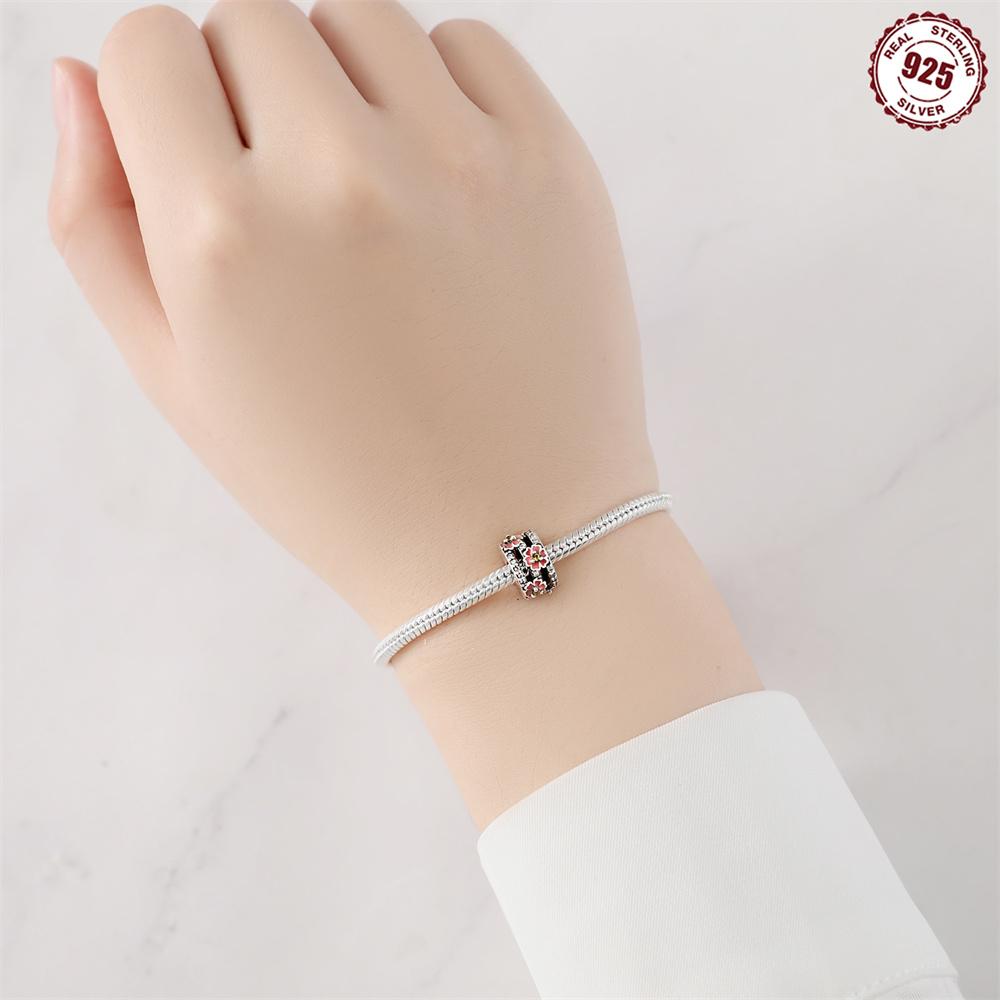 Original Copper Charms Luxury Pink Cherry Blossoms Beads Fit Bracelet Diy Women Making Delicate Gift Jewelry