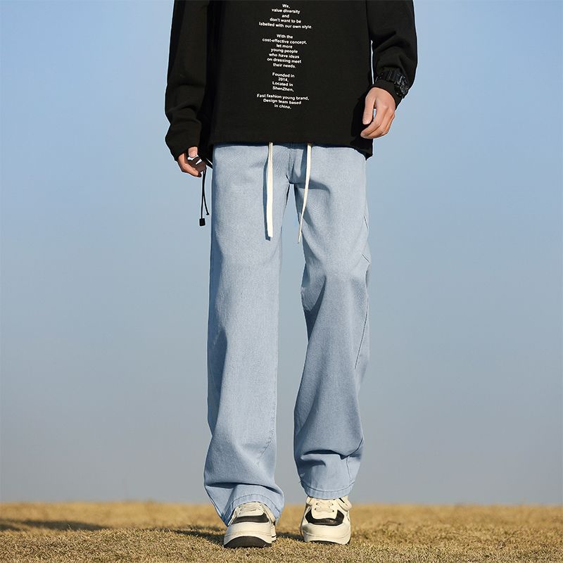 Spring and summer four seasons new retro wide-leg Hong Kong style loose straight wide-leg jeans men trendy Men