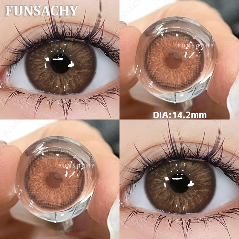 Funsachy 2Pcs Fashion Color Contact Lens For Pupils Blue Eyes 14.2mm Natural Brown Eye Lenses Beauty Green Lens Annual Cosmetics