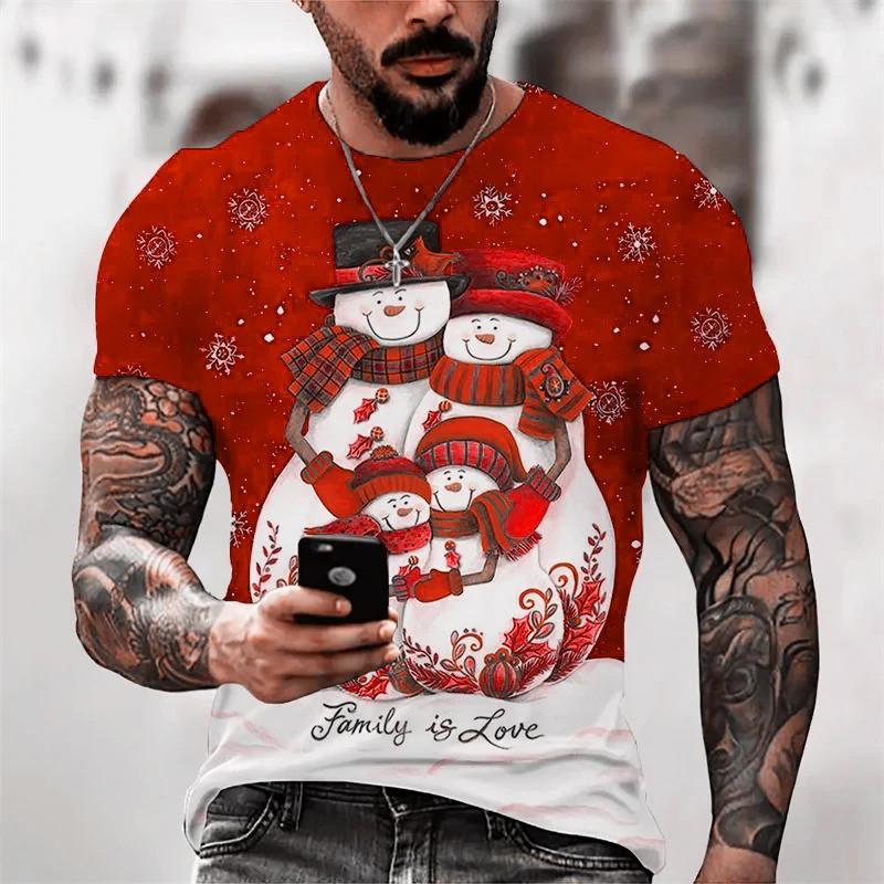 

Мужская модная футболка с короткими рукавами с рождественским узором снеговика, 3D-принтом, уличный рождественский стиль S