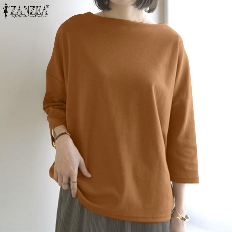 

ZANZEA Летние свободные повседневные женские блузки с круглым вырезом и рукавами 3/4, топы