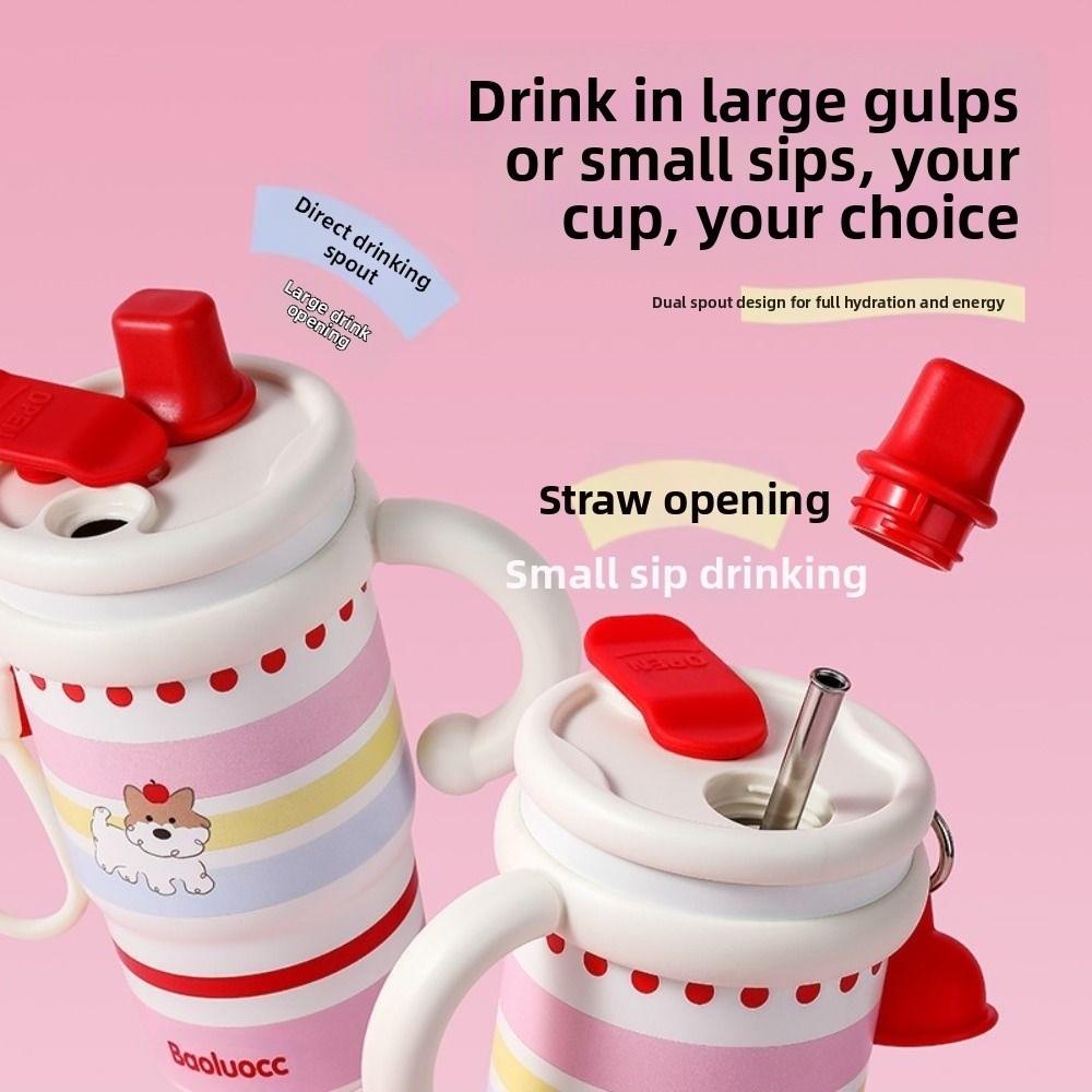 Creative Thermal Water Bottle 600ml Drinking Straw Cup Fashion Outdoor Insulated Mug  Household