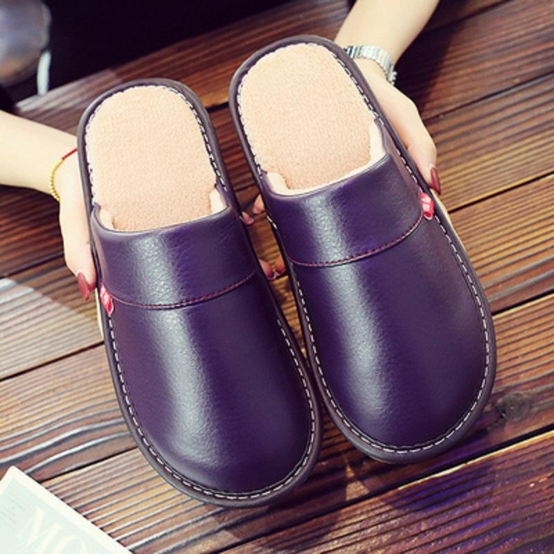 Coffee mens winter slippers short plush indoor shoes unisex fashion leather slipper man bedroom foot wear