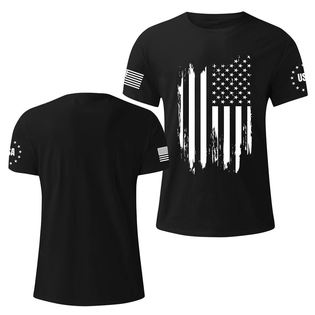Menns moteriktige avslappede Independence Day trykte t-skjorte med rund hals og korte ermer