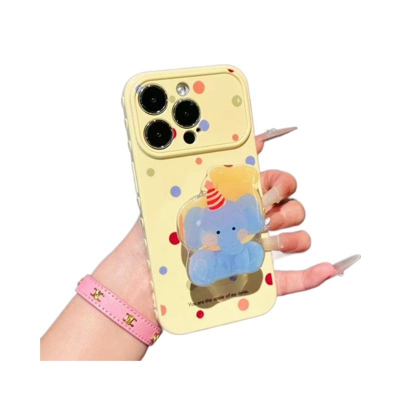 Anwendbar auf iPhone17ProMax neue Cartoon-Handyhülle, farbiger Punkt-Baby-Elefant-Halter, Apple 16 weiche Hülle 14.