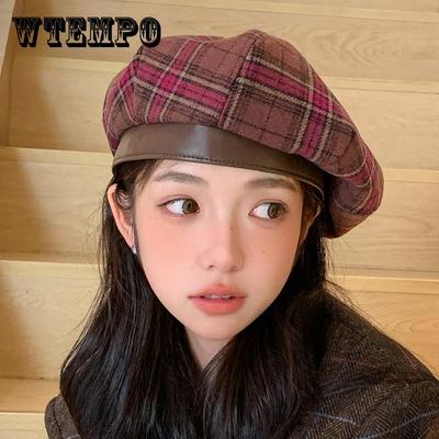 British Style Artist-Inspired Vintage Plaid Beret for Women - Polyester, Breathable, Non-Stretch  Fall/Winter Versatile Fashion Cap