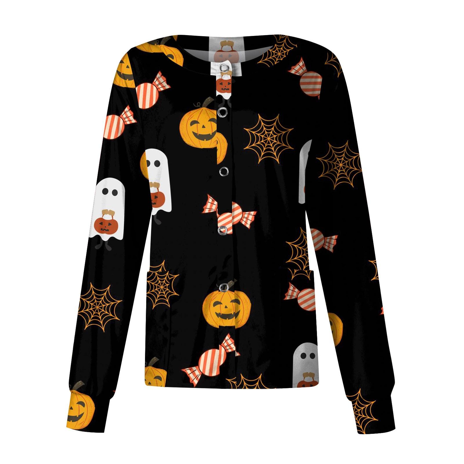 

Женская повседневная однобортная блузка с длинным рукавом на Хэллоуин с принтом, кардиган, верхняя одежда, униформа XXXXXL чёрный