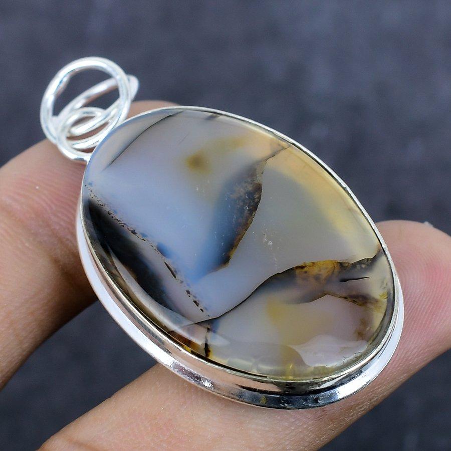 Russian Dendritic Gemstone Handmade 925 Sterling Silver Pendant 2.17" h2Z67