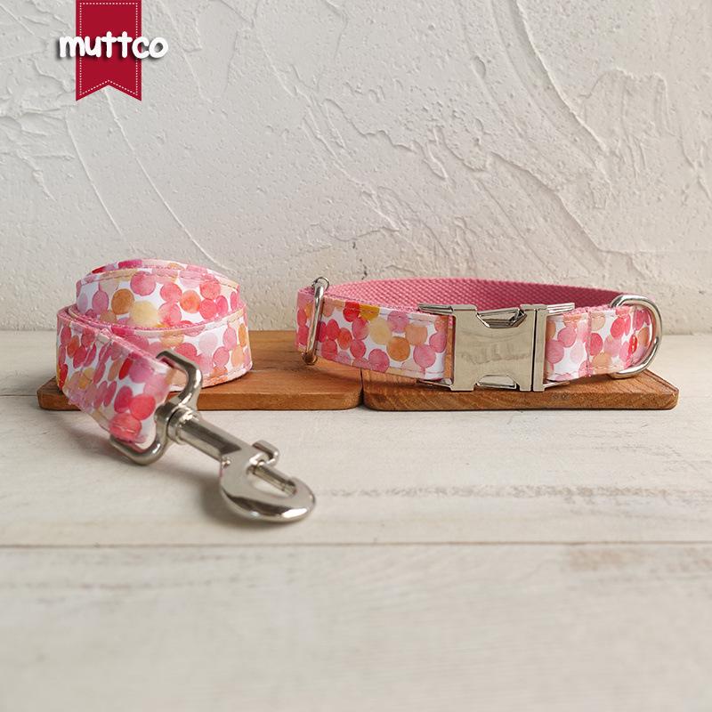 MUTTCO Pink Bubbles Dog Collar & Leash Set UDC-127 XL