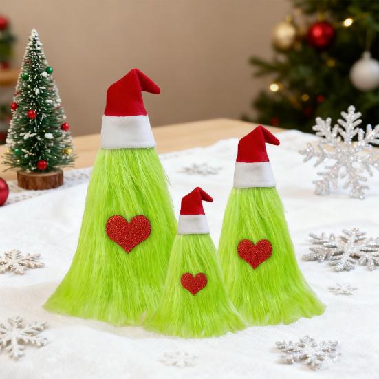 3 Pcs Green Furry Christmas Tree Decoration Fuzzy Elf Xmas Tree Tabletop Decor Soft Faux Fur Table Centerpiece for Living Room Home Kitchen Desk Decor