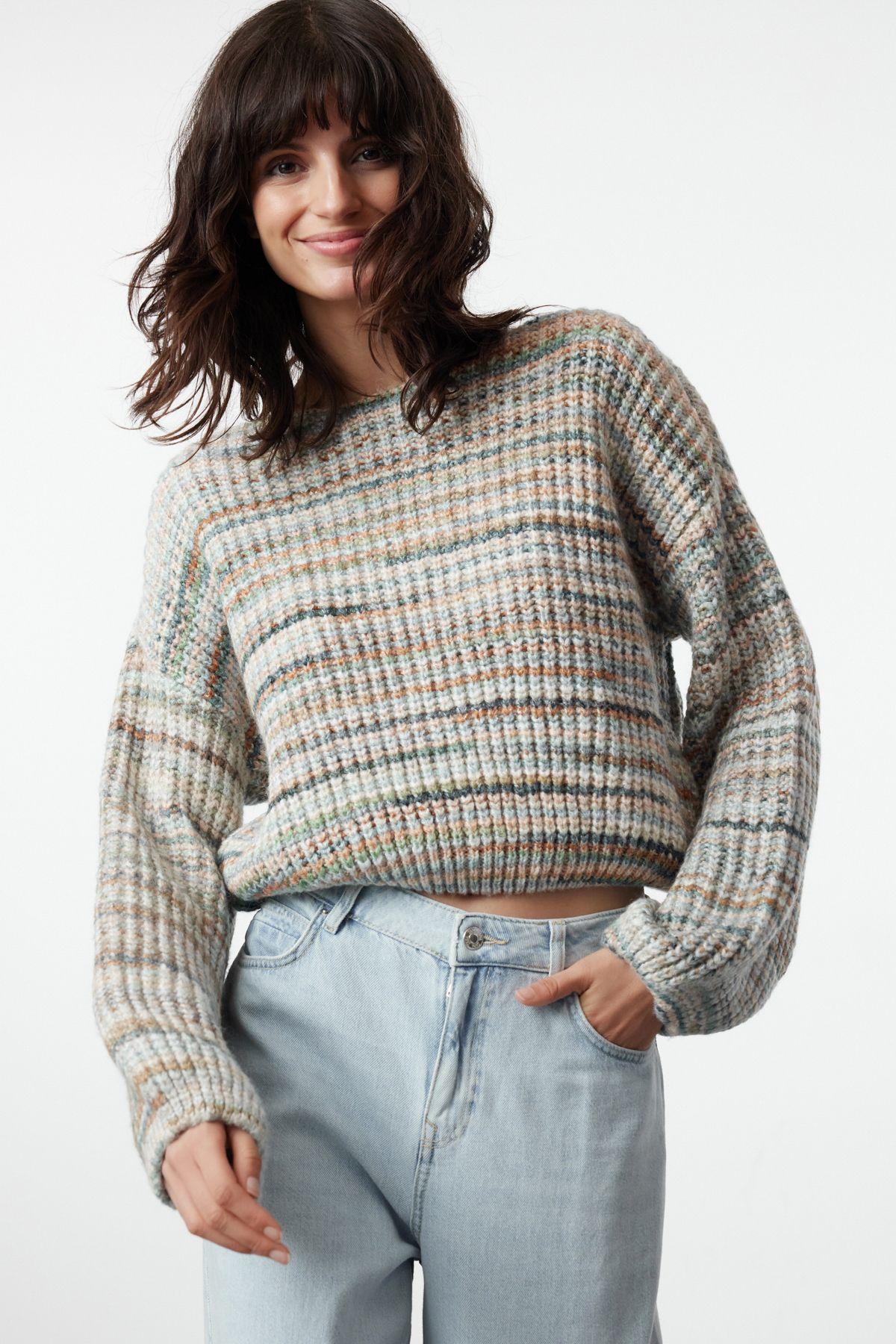 

Women s Elegance Style Sweater Mint Soft Textured Crop Wide Fit Knitwear Sweater L